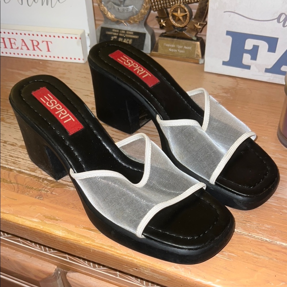 Esprit Women's Black and White Heeled Sandals